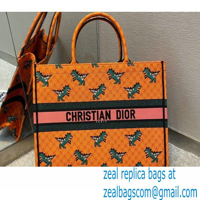 Dior Book Tote Bag in Multicolor Dragon & Fire Embroidery Orange 2021